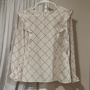 LOFT Cream and Black Checkered Blouse
